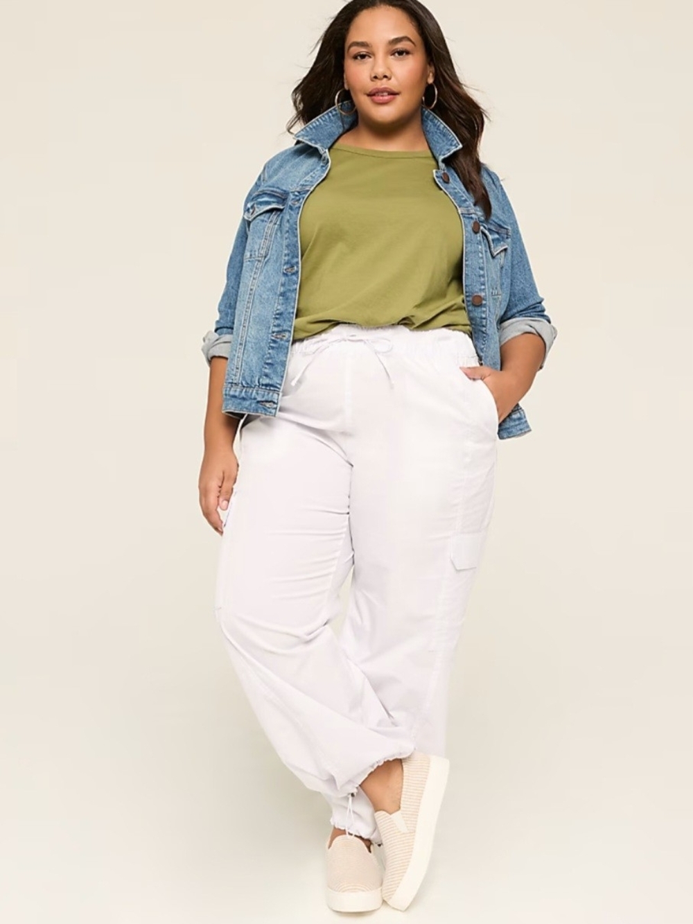 Lane Bryant White Wide Leg Cargo Drawstring Pants